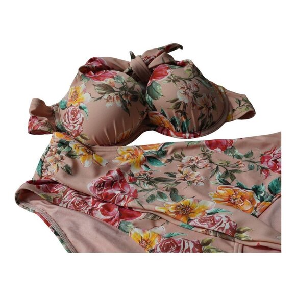 NWT Cupshe Rosy Outlook Molded Push Up Halter Bikini Top and Sash High Waist Bik - Picture 9 of 16